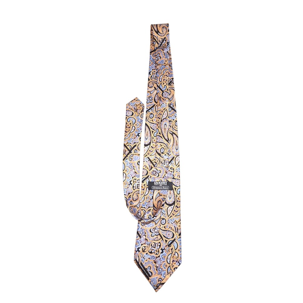 Stefano Ricci Luxury Collection Silk Tie Gold Blue Paisley Made in Italy Mens